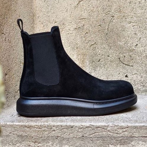 ALEXANDER MCQUEEN Black Suede Chelsea Ankle Boots, 37 - Picture 2 of 16